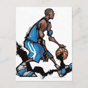 Postal Baloncesto con jugador de baloncesto