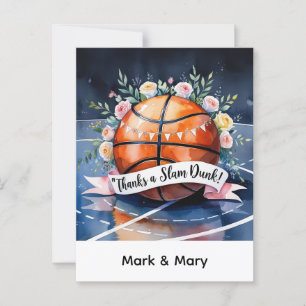 Postal Baloncesto con pelota Gracias a un mate de bodas