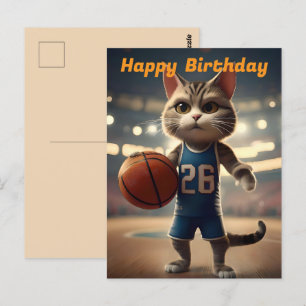 Postal "Baloncesto con un toque de actitud felina" Cumple