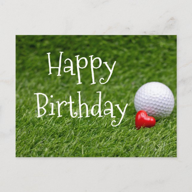 Postal Baloncesto de golf con corazón sobre césped verde (Anverso)