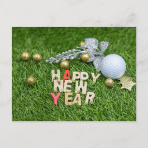 Postal Baloncesto de golf Feliz Año Nuevo con hojas de pl