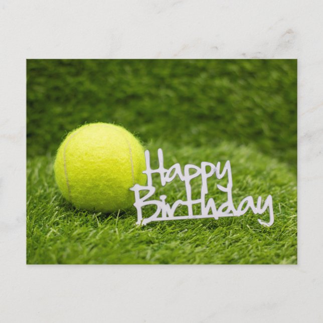 Postal Baloncesto de tenis con feliz cumpleaños en un pos (Anverso)