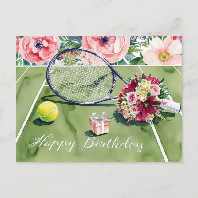 Postal Baloncesto de tenis con feliz cumpleaños en verde (Anverso)