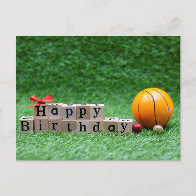 Postal Baloncesto Feliz cumpleaños a jugador con bola (Anverso)