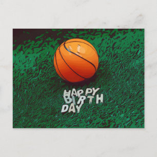 Postal Baloncesto Feliz cumpleaños con baloncesto en verd