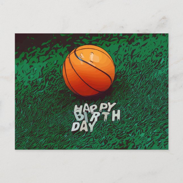 Postal Baloncesto Feliz cumpleaños con baloncesto en verd (Anverso)