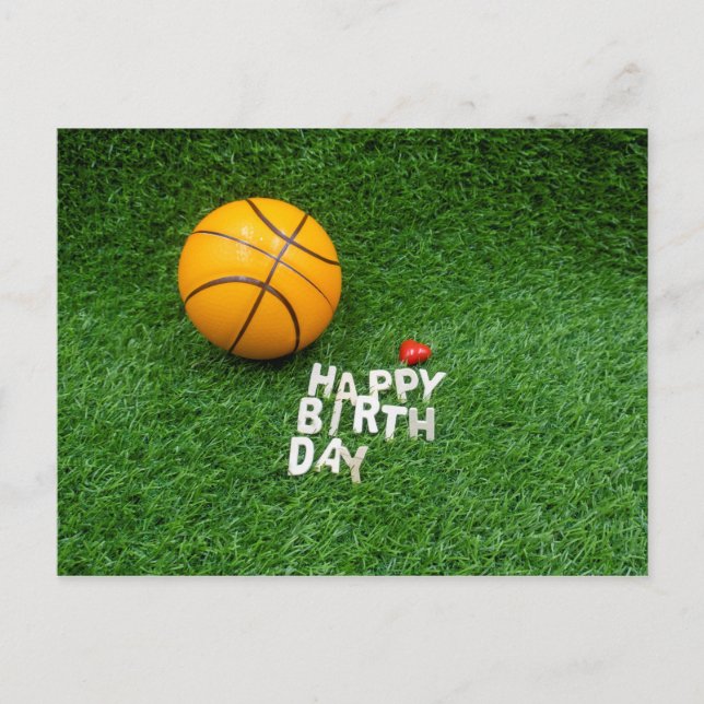 Postal Baloncesto feliz cumpleaños con baloncesto en verd (Anverso)