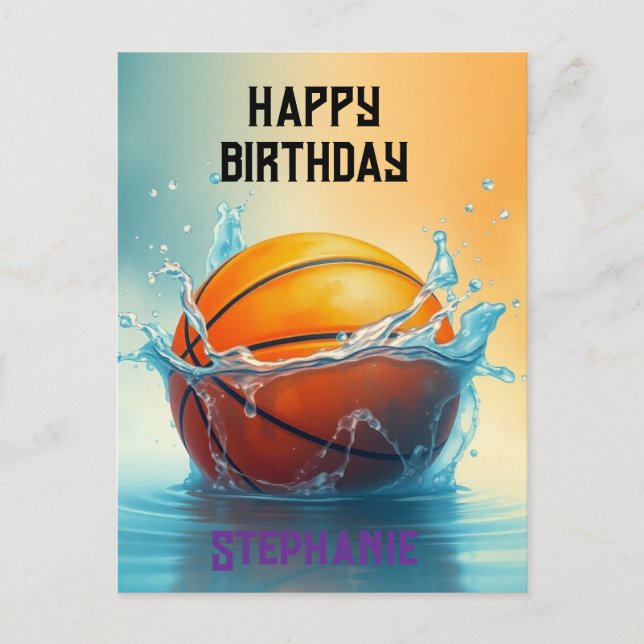 Postal Baloncesto Feliz cumpleaños golpeando el agua (Anverso)