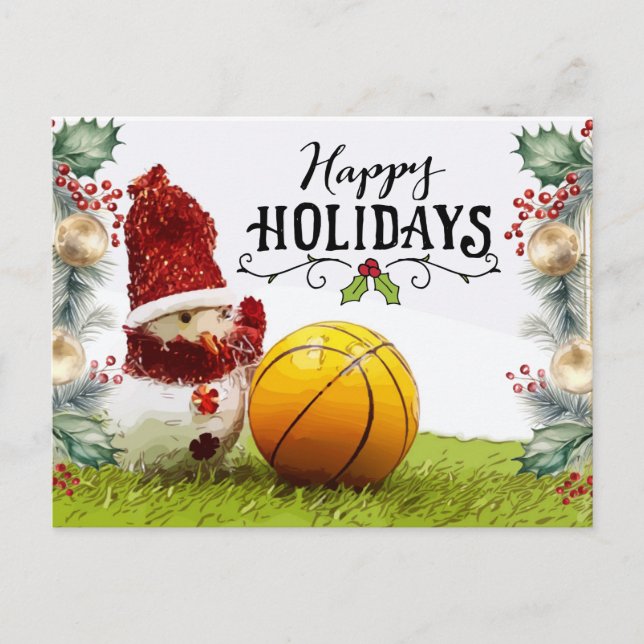 Postal Baloncesto feliz feriado con Snowman (Anverso)