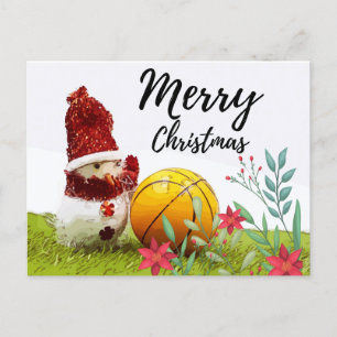 Postal Baloncesto Feliz Navidad con Snowman en verde 