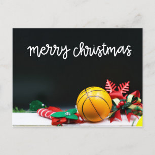 Postal Baloncesto Feliz Navidad Copo de nieve rojo en neg