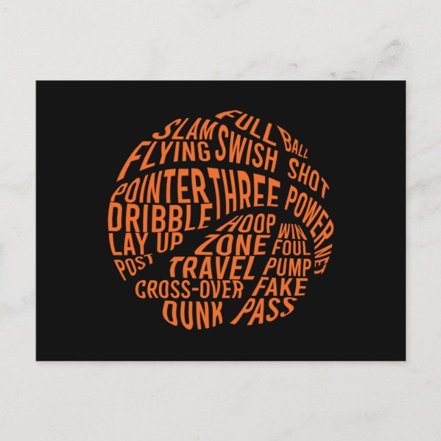 Postal Baloncesto Motivación de Word Cloud Art (Anverso)