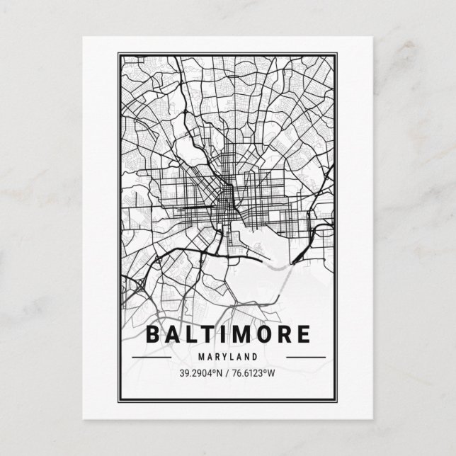 Postal Baltimore, Maryland City Map Art Minimalista (Anverso)