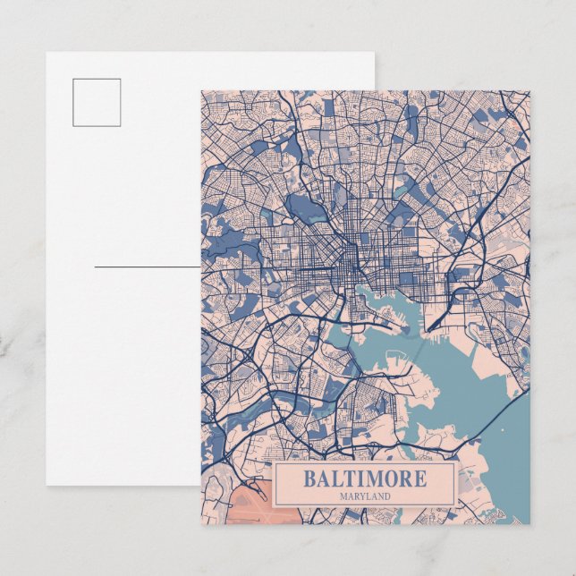 Postal Baltimore Maryland EE. UU. Mapa de la ciudad vento (Anverso / Reverso)