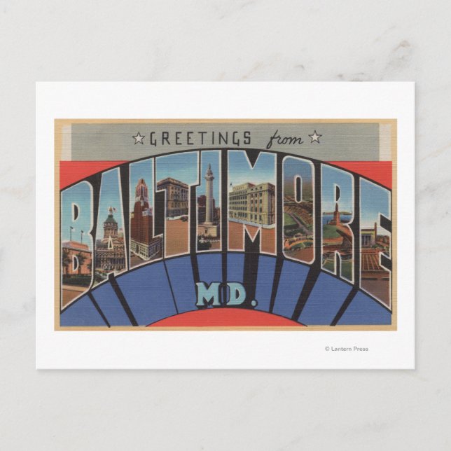 Postal Baltimore, Maryland - Escenas de letras grandes (Anverso)