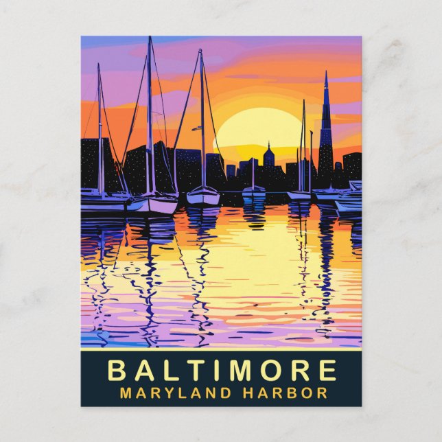 Postal Baltimore, Maryland Harbour, Sunset, Travel (Anverso)