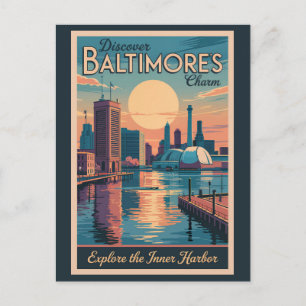 Postal Baltimore Maryland Skyline Travel Art Vintage