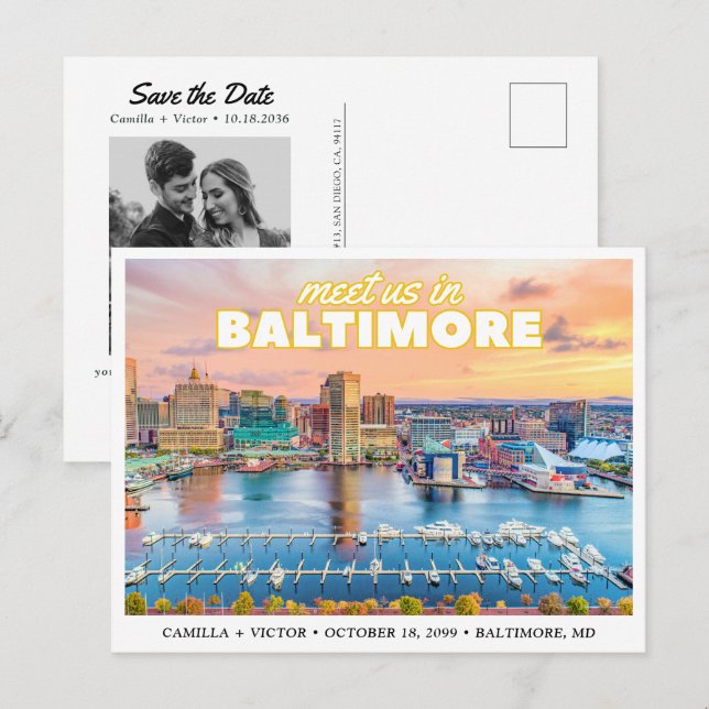 Postal Baltimore Save the Date Retro Skyline Postcard (Anverso / Reverso)