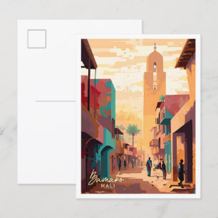 Postal Bamako Mali Ilustracion de viajes de arte africano