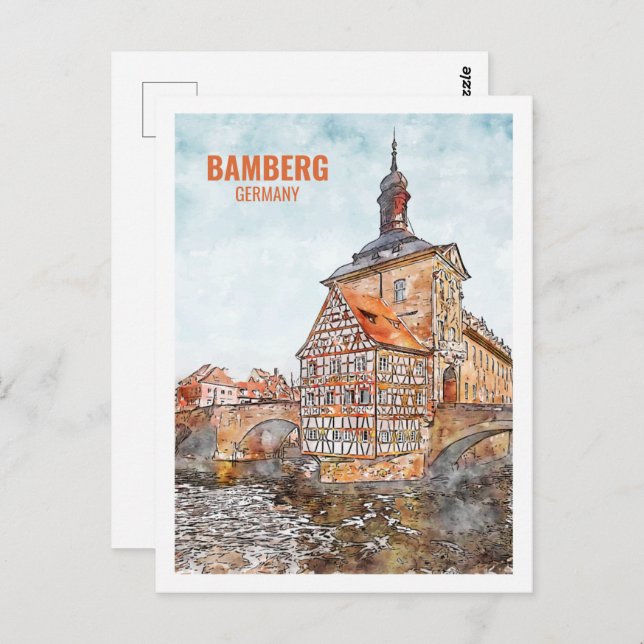 Postal Bamberg Alemania Famoso Travel Place Watercolor (Anverso / Reverso)