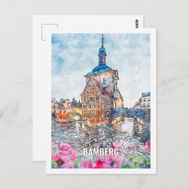 Postal Bamberg Alemania Famoso Travel Place Watercolor (Anverso / Reverso)