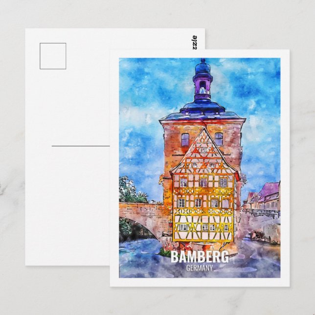 Postal Bamberg Alemania Travel Place Watercolor (Anverso / Reverso)