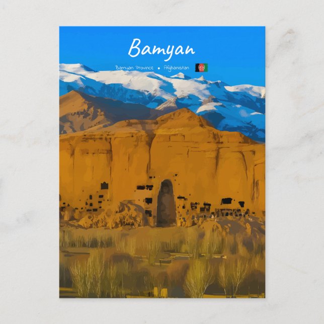 Postal Bamyan, Afganistán - Valle del acantilado de Buda (Anverso)