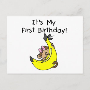 Postal Banana - Chica Mono Primer Cumpleaños
