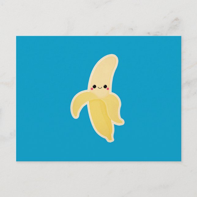 Postal Banana Kawaii en azul (Anverso)