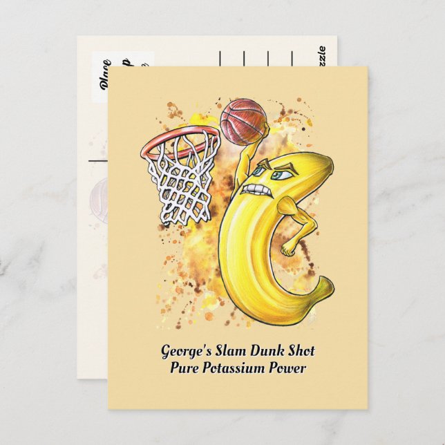 Postal Banana Slam Dunk Poder puro de potasio Fruitario (Anverso / Reverso)