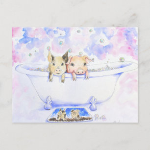 Postal Bañar lechones en la pintura de Tub