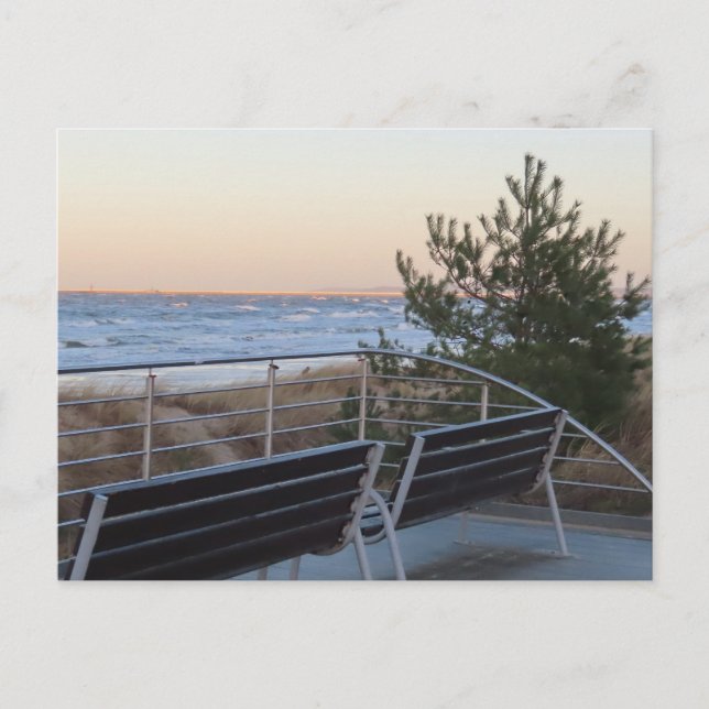 Postal banco en la playa, mar báltico europa (Anverso)