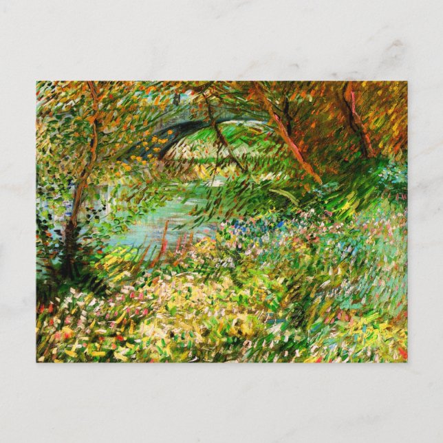Postal Bancos de Seine Pont de Clichy Spring Van Gogh Fin (Anverso)
