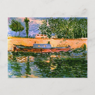 Postal Bancos del Sena con Bella Artes Van Gogh en barco