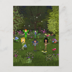 Postal Banda de la Faerie Musical en un bosque encantador