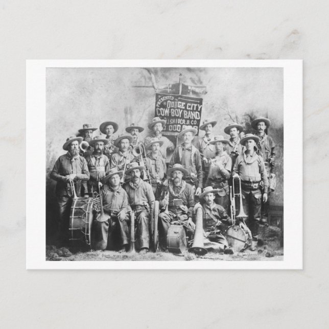 Postal Banda Dodge City Cow-Boy con instrumentos (Anverso)