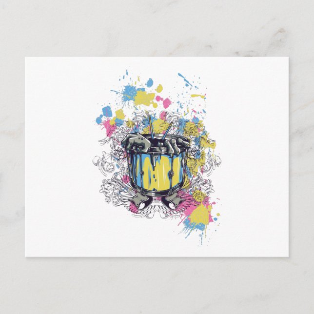 Postal banda, tambor, bajo, músico, jazz, batería diverti (Anverso)