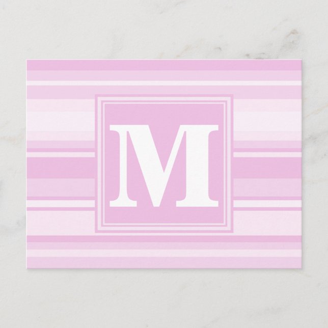 Postal Bandas rosadas para bebés monogramo (Anverso)