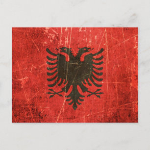 Postal Bandera albanesa vintage hecha y rota