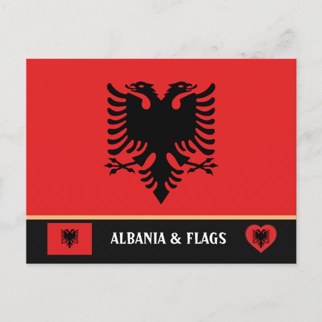 Postal Bandera albanesa y Albania - viajes, vacaciones y  (Anverso)