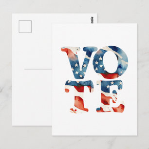 Postal Bandera americana de acuarela votar votante derech