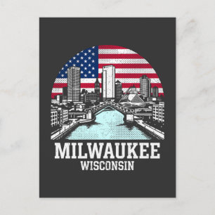 Postal Bandera americana de la ciudad de Milwaukee Wiscon