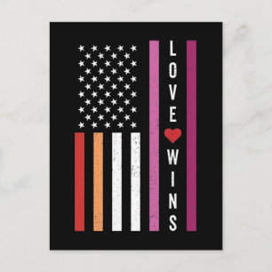 Postal Bandera americana del orgullo lésbico LGBTQ Amor g