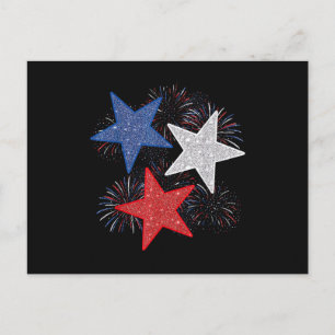 Postal Bandera Americana Fuegos Artificiales Estrellas 4