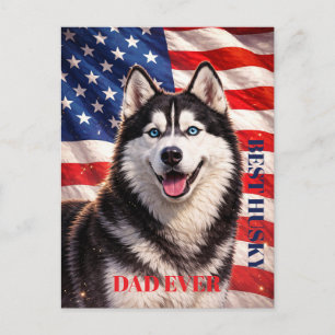 Postal Bandera Americana Mejor Papá del Mundo Husky Perro