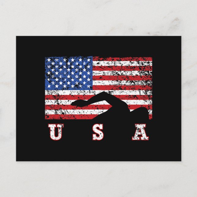 Postal Bandera Americana Natación USA Regalo Equipo Swift (Anverso)