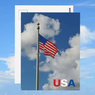 Postal Bandera Americana Ondeando Roja Blanca y Azul Patr