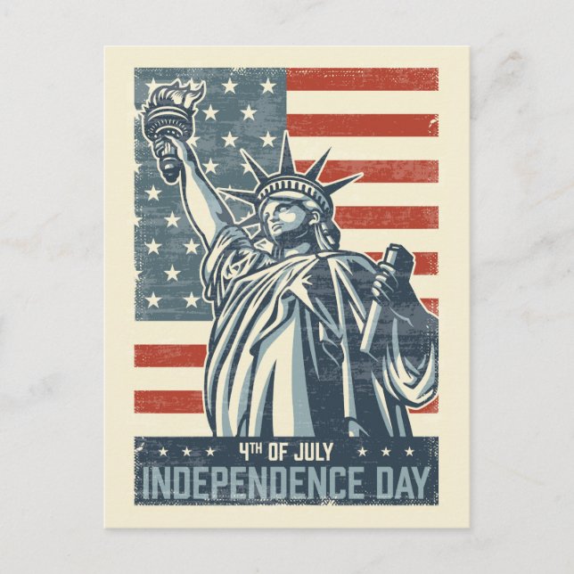 Postal Bandera Americana Vintage y Estatua de la Libertad (Anverso)