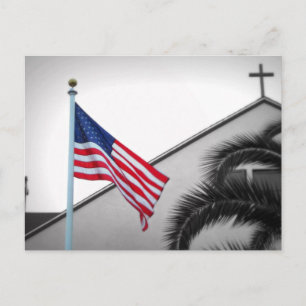 Postal Bandera Americana y Crucifijo