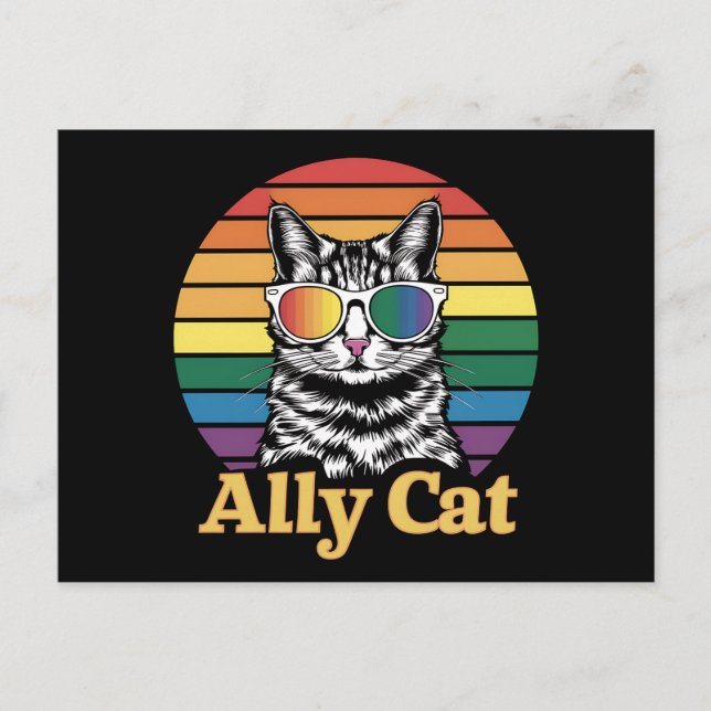 Postal Bandera arcoiris LGBTQ de Ally Cat (Anverso)
